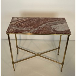 Pair of Neoclassical Brass Side Tables with Marble Tops, Maison Jansen, France, circa 1940 | Maison BARROIS