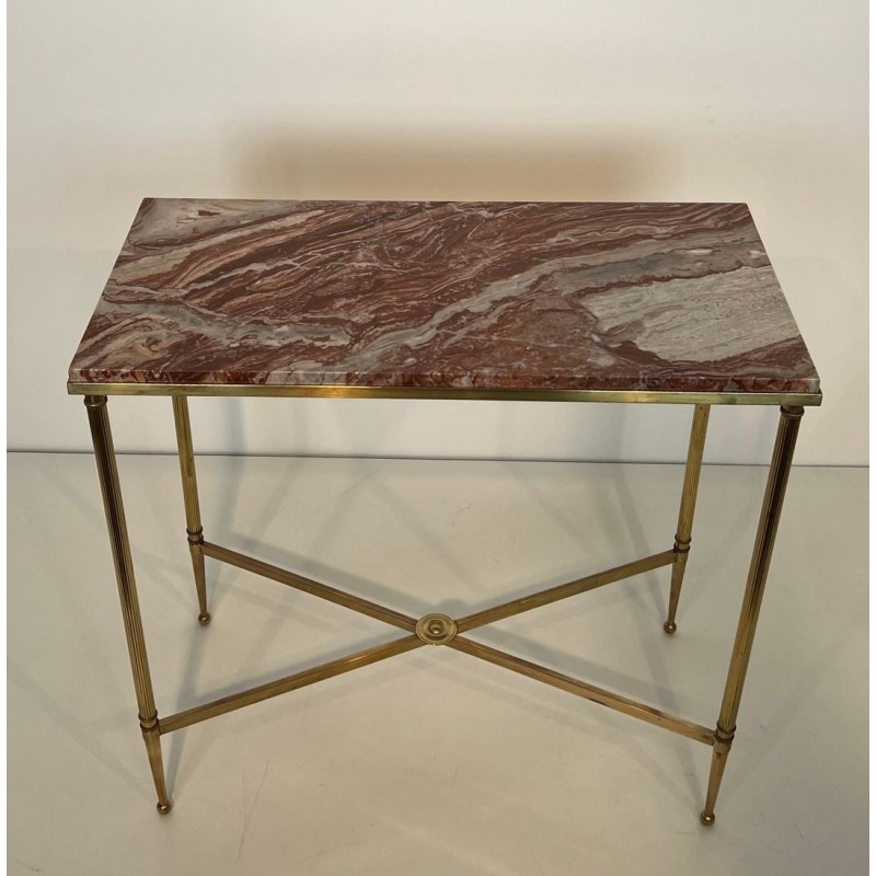 Pair of Neoclassical Brass Side Tables with Marble Tops, Maison Jansen, France, circa 1940 | Maison BARROIS