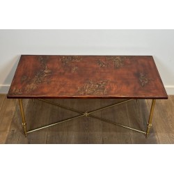 Table Basse Néoclassique Laiton Plateau Laqué Chinoiseries, Attribuée Maison Jansen, 1940 | Maison BARROIS