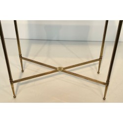 Pair of Neoclassical Brass Side Tables with Marble Tops, Maison Jansen, France, circa 1940 | Maison BARROIS