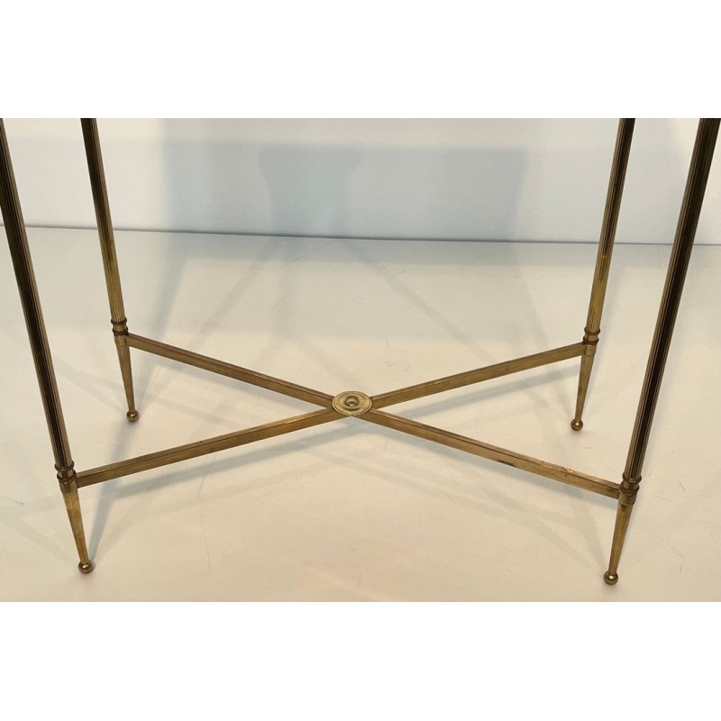 Pair of Neoclassical Brass Side Tables with Marble Tops, Maison Jansen, France, circa 1940 | Maison BARROIS
