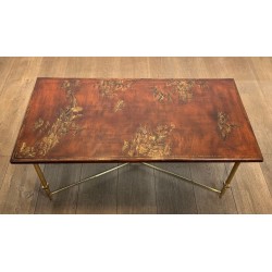 Neoclassical Brass Coffee Table with Chinoiserie Lacquered Top, Attributed Maison Jansen, 1940 | Maison BARROIS