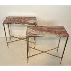 Paire de Bouts de Canapé Néoclassiques Laiton et Marbre, Maison Jansen, vers 1940 | Maison BARROIS