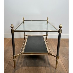 Neoclassical Brass Coffee Table, Glass and Gilt-Bordered Black Leather, Maison Jansen, 1940 | Maison BARROIS