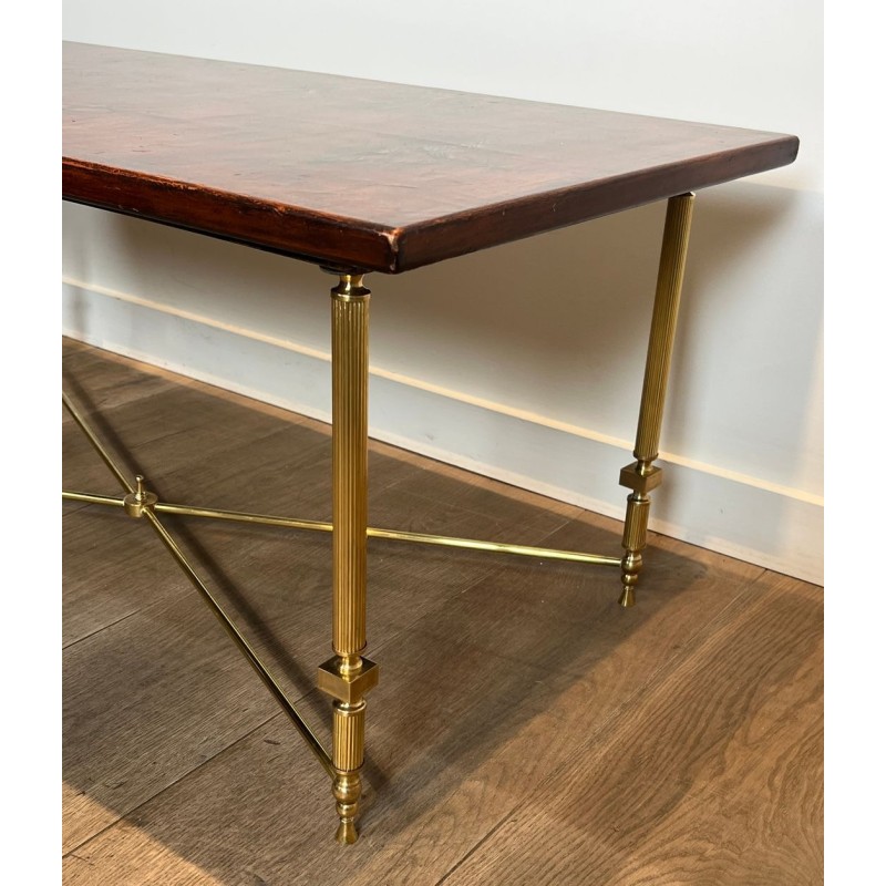Table Basse Néoclassique Laiton Plateau Laqué Chinoiseries, Attribuée Maison Jansen, 1940 | Maison BARROIS