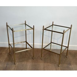 Pair of Brass Neoclassical Side Tables, Maison Jansen, France, circa 1940