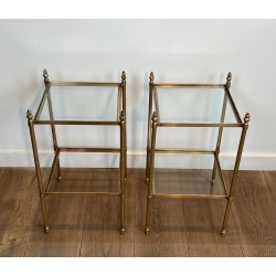 Pair of Brass Neoclassical Side Tables, Maison Jansen, France, circa 1940
