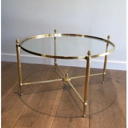 Table Basse Ronde en Laiton Néoclassique, Maison Baguès, France, vers 1940