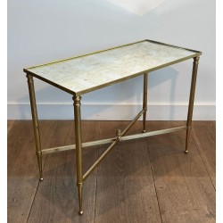 Pair of Brass Side Tables with Églomisé Mirror Tops, Maison Jansen, France, c. 1940