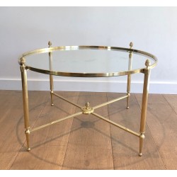 Table Basse Ronde en Laiton Néoclassique, Maison Baguès, France, vers 1940