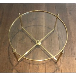 Table Basse Ronde en Laiton Néoclassique, Maison Baguès, France, vers 1940