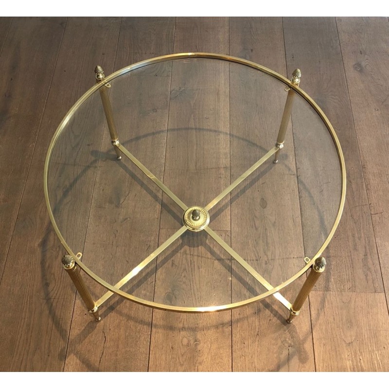 Round Brass Neoclassical Coffee Table, Maison Baguès, France, circa 1940
