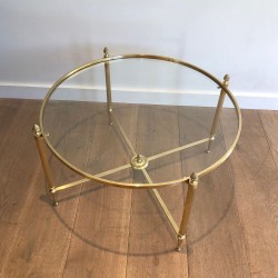 Table Basse Ronde en Laiton Néoclassique, Maison Baguès, France, vers 1940