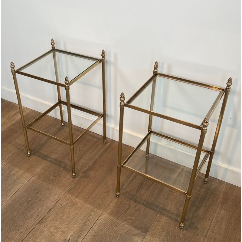 Pair of Brass Neoclassical Side Tables, Maison Jansen, France, circa 1940