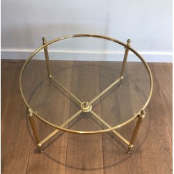 Round Brass Neoclassical Coffee Table, Maison Baguès, France, circa 1940
