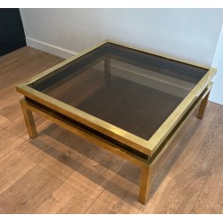Brass and Black Lacquer Coffee Table, Guy Lefèvre for Maison Jansen, France, c. 1970