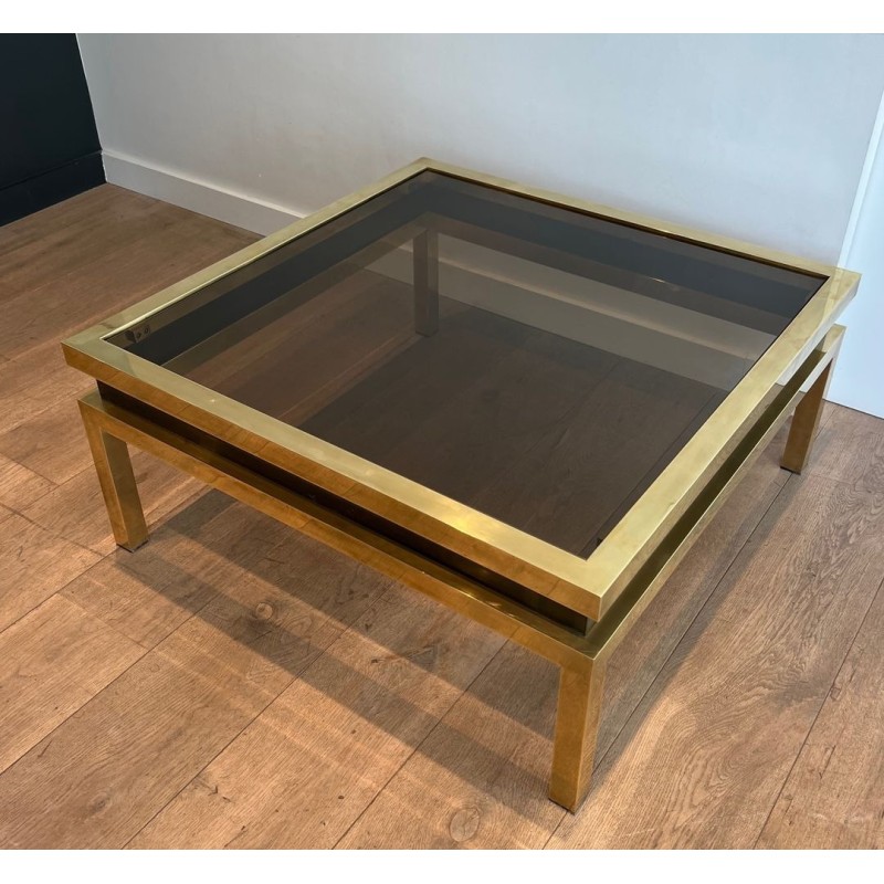 Brass and Black Lacquer Coffee Table, Guy Lefèvre for Maison Jansen, France, c. 1970