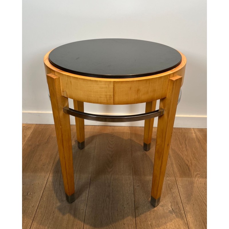 Guéridon en Plaquage de Sycomore, Chrome et Plateau de Marbre