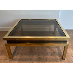 Table Basse Laiton et Laque Noire, Guy Lefèvre pour Maison Jansen, vers 1970