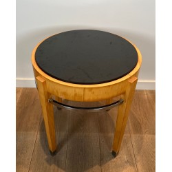 Sycamore Veneer and Chrome Guéridon with Marble Top, French Art Déco, circa 1940