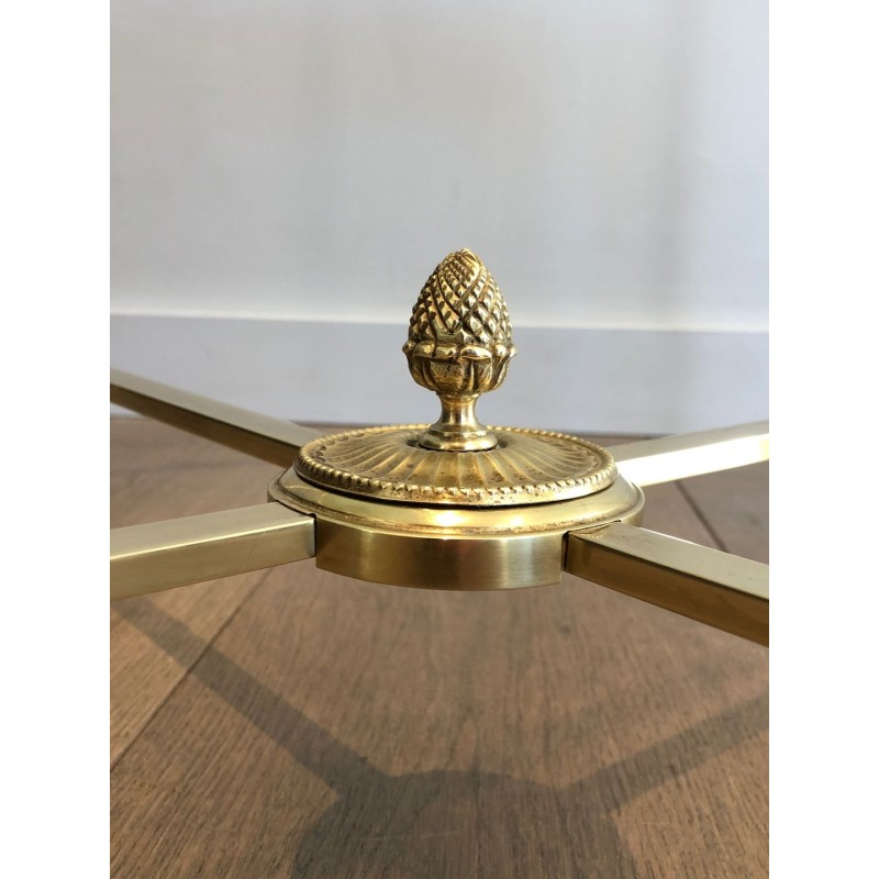 Round Brass Neoclassical Coffee Table, Maison Baguès, France, circa 1940