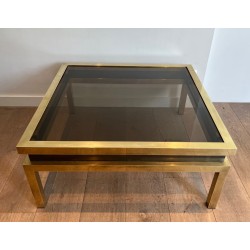Brass and Black Lacquer Coffee Table, Guy Lefèvre for Maison Jansen, France, c. 1970