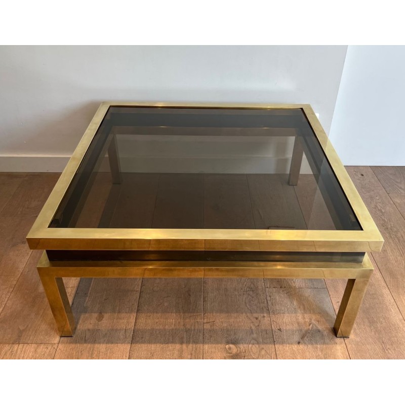 Table Basse Laiton et Laque Noire, Guy Lefèvre pour Maison Jansen, vers 1970