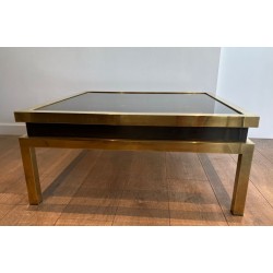 Brass and Black Lacquer Coffee Table, Guy Lefèvre for Maison Jansen, France, c. 1970