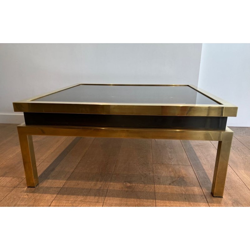 Brass and Black Lacquer Coffee Table, Guy Lefèvre for Maison Jansen, France, c. 1970