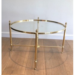 Table Basse Ronde en Laiton Néoclassique, Maison Baguès, France, vers 1940