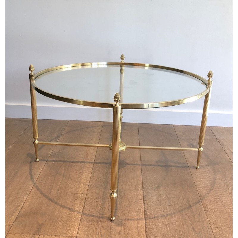 Table Basse Ronde en Laiton Néoclassique, Maison Baguès, France, vers 1940
