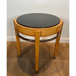 Sycamore Veneer and Chrome Guéridon with Marble Top, French Art Déco, circa 1940