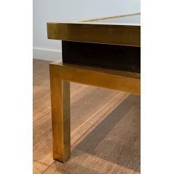 Brass and Black Lacquer Coffee Table, Guy Lefèvre for Maison Jansen, France, c. 1970