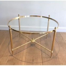 Table Basse Ronde en Laiton Néoclassique, Maison Baguès, France, vers 1940
