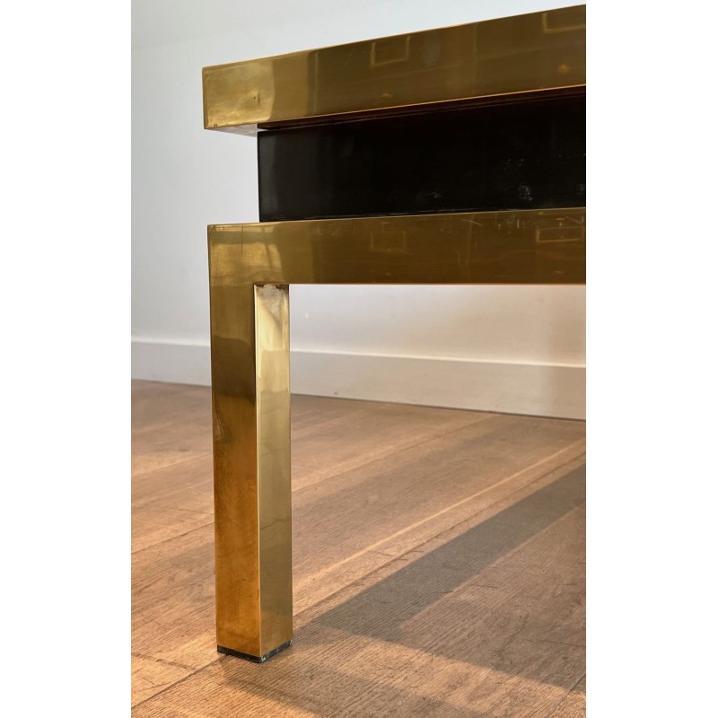 Table Basse Laiton et Laque Noire, Guy Lefèvre pour Maison Jansen, vers 1970