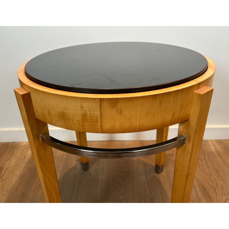 Sycamore Veneer and Chrome Guéridon with Marble Top, French Art Déco, circa 1940