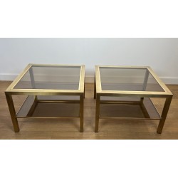 Paire de Bouts de Canapé en Laiton et Verre Fumé, France, vers 1970