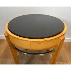 Sycamore Veneer and Chrome Guéridon with Marble Top, French Art Déco, circa 1940