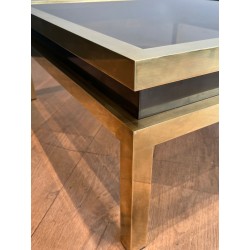 Brass and Black Lacquer Coffee Table, Guy Lefèvre for Maison Jansen, France, c. 1970