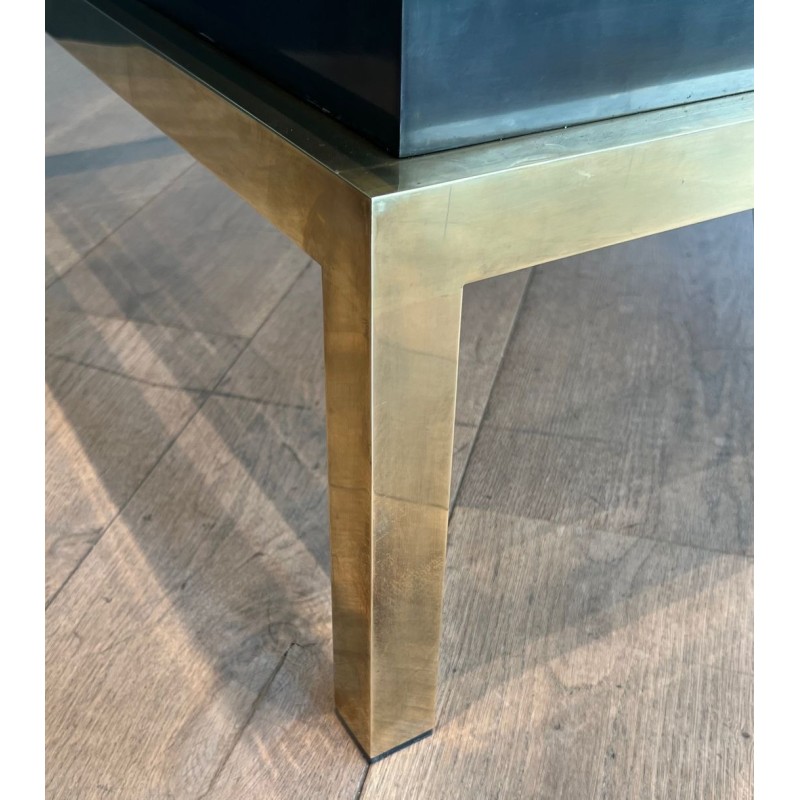 Brass and Black Lacquer Coffee Table, Guy Lefèvre for Maison Jansen, France, c. 1970