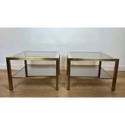 Paire de Bouts de Canapé en Laiton et Verre Fumé, France, vers 1970