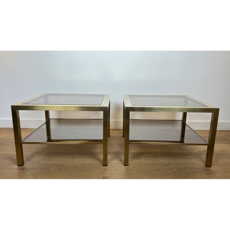 Paire de Bouts de Canapé en Laiton et Verre Fumé, France, vers 1970