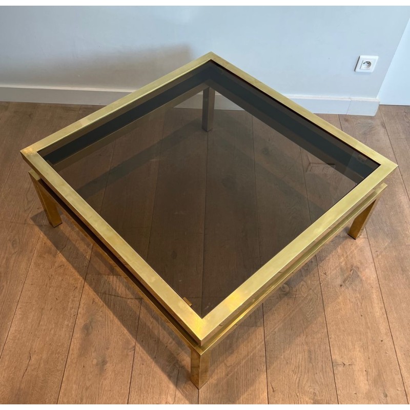 Brass and Black Lacquer Coffee Table, Guy Lefèvre for Maison Jansen, France, c. 1970