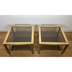 Paire de Bouts de Canapé en Laiton et Verre Fumé, France, vers 1970