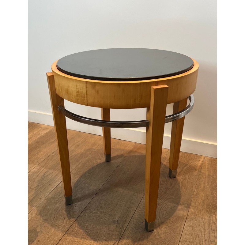 Sycamore Veneer and Chrome Guéridon with Marble Top, French Art Déco, circa 1940