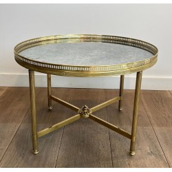 Table Basse Néoclassique en Laiton, Miroir Vieilli, Maison Baguès, vers 1940