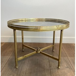 Brass Neoclassical Coffee Table with Antique Mirror Top, Maison Baguès, c. 1940