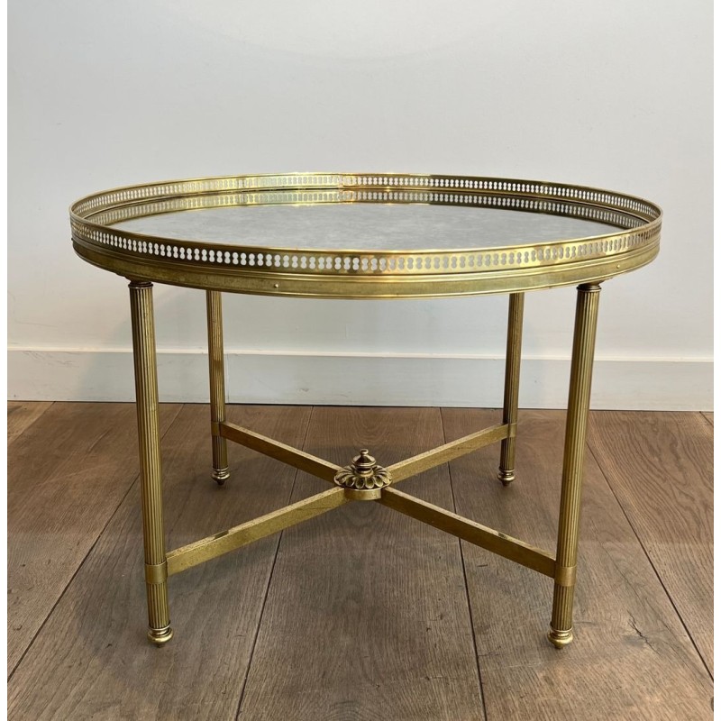 Brass Neoclassical Coffee Table with Antique Mirror Top, Maison Baguès, c. 1940