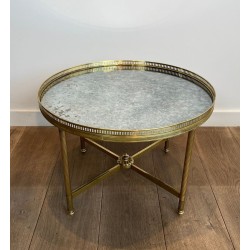 Table Basse Néoclassique en Laiton, Miroir Vieilli, Maison Baguès, vers 1940