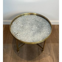 Table Basse Néoclassique en Laiton, Miroir Vieilli, Maison Baguès, vers 1940